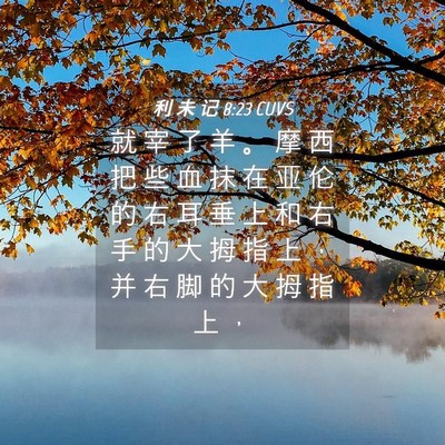 Picture 04 - 利 未 记 8:23 CUVS - 就 宰 了 羊 。 摩 西 把 些 血 抹 在 - Bible Verse Picture