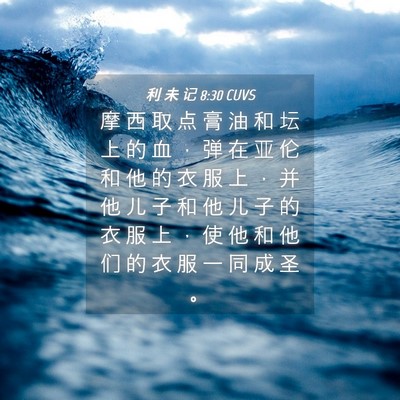 Picture 04 - 利 未 记 8:30 CUVS - 摩 西 取 点 膏 油 和 坛 上 的 血 ， - Bible Verse Picture