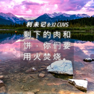 Picture 04 - 利 未 记 8:32 CUVS - 剩 下 的 肉 和 饼 ， 你 们 要 用 火 - Bible Verse Picture