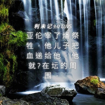 Picture 04 - 利 未 记 9:12 CUVS - 亚 伦 宰 了 燔 祭 牲 ， 他 儿 子 把 - Bible Verse Picture