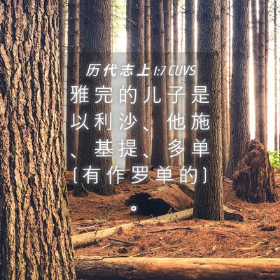 Picture 04 - 历 代 志 上 1:7 CUVS - 雅 完 的 儿 子 是 以 利 沙 、 他 施 - Bible Verse Picture