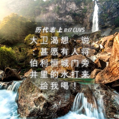Picture 04 - 历 代 志 上 11:17 CUVS - 大 卫 渴 想 ， 说 ： 甚 愿 有 人 将 - Bible Verse Picture