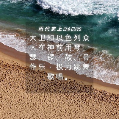 Picture 04 - 历 代 志 上 13:8 CUVS - 大 卫 和 以 色 列 众 人 在 神 前 用 - Bible Verse Picture