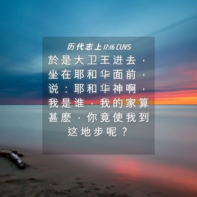 Picture 04 - 历 代 志 上 17:16 CUVS - 於 是 大 卫 王 进 去 ， 坐 在 耶 和 - Bible Verse Picture
