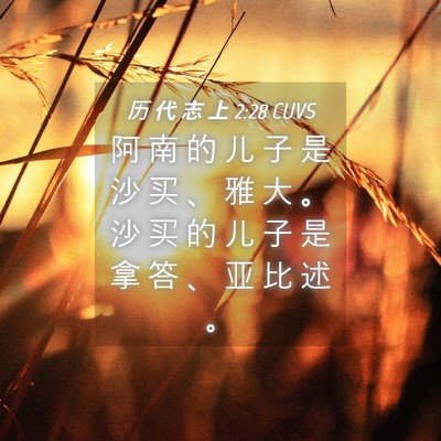 Picture 04 - 历 代 志 上 2:28 CUVS - 阿 南 的 儿 子 是 沙 买 、 雅 大 。 - Bible Verse Picture