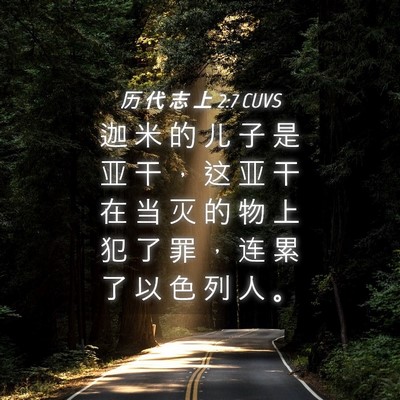 Picture 04 - 历 代 志 上 2:7 CUVS - 迦 米 的 儿 子 是 亚 干 ， 这 亚 干 - Bible Verse Picture