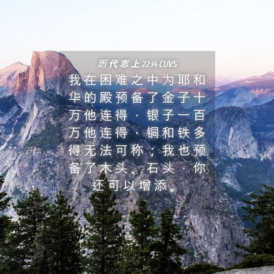 Picture 04 - 历 代 志 上 22:14 CUVS - 我 在 困 难 之 中 为 耶 和 华 的 殿 - Bible Verse Picture