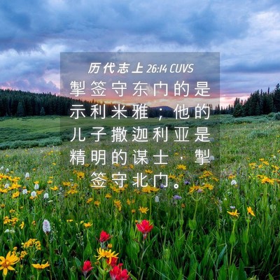Picture 04 - 历 代 志 上 26:14 CUVS - 掣 签 守 东 门 的 是 示 利 米 雅 ； - Bible Verse Picture
