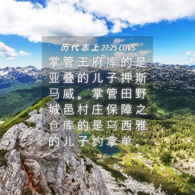 Picture 04 - 历 代 志 上 27:25 CUVS - 掌 管 王 府 库 的 是 亚 叠 的 儿 子 - Bible Verse Picture