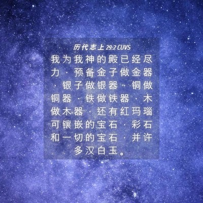 Picture 04 - 历 代 志 上 29:2 CUVS - 我 为 我 神 的 殿 已 经 尽 力 ， 预 - Bible Verse Picture
