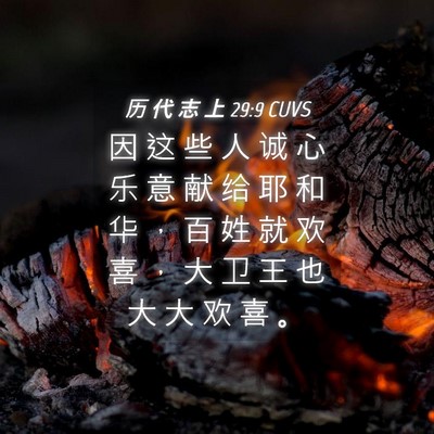 Picture 04 - 历 代 志 上 29:9 CUVS - 因 这 些 人 诚 心 乐 意 献 给 耶 和 - Bible Verse Picture