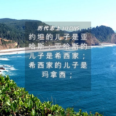 Picture 04 - 历 代 志 上 3:13 CUVS - 约 坦 的 儿 子 是 亚 哈 斯 ； 亚 哈 - Bible Verse Picture