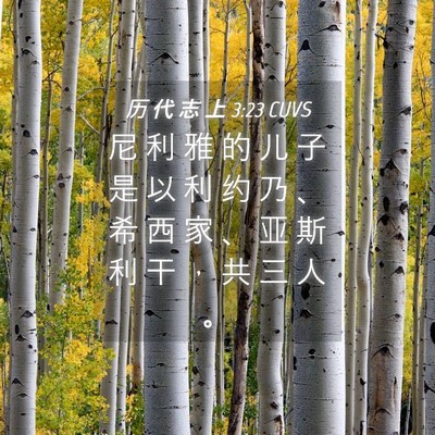 Picture 04 - 历 代 志 上 3:23 CUVS - 尼 利 雅 的 儿 子 是 以 利 约 乃 、 - Bible Verse Picture