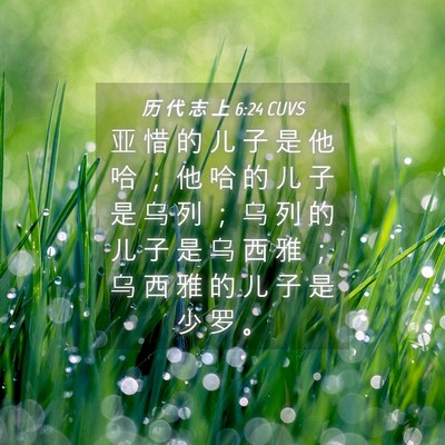 Picture 04 - 历 代 志 上 6:24 CUVS - 亚 惜 的 儿 子 是 他 哈 ； 他 哈 的 - Bible Verse Picture