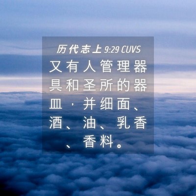 Picture 04 - 历 代 志 上 9:29 CUVS - 又 有 人 管 理 器 具 和 圣 所 的 器 - Bible Verse Picture