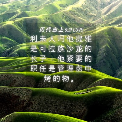 Picture 04 - 历 代 志 上 9:31 CUVS - 利 未 人 玛 他 提 雅 是 可 拉 族 沙 - Bible Verse Picture
