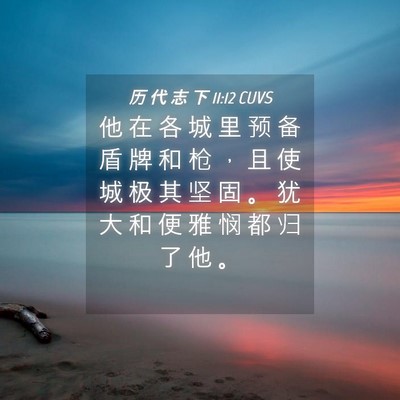 Picture 04 - 历 代 志 下 11:12 CUVS - 他 在 各 城 里 预 备 盾 牌 和 枪 ， - Bible Verse Picture