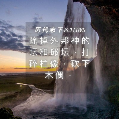 Picture 04 - 历 代 志 下 14:3 CUVS - 除 掉 外 邦 神 的 坛 和 邱 坛 ， 打 - Bible Verse Picture