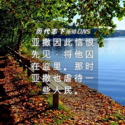 Picture 04 - 历 代 志 下 16:10 CUVS - 亚 撒 因 此 恼 恨 先 见 ， 将 他 囚 - Bible Verse Picture