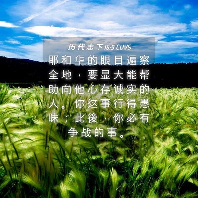 Picture 04 - 历 代 志 下 16:9 CUVS - 耶 和 华 的 眼 目 遍 察 全 地 ， 要 - Bible Verse Picture