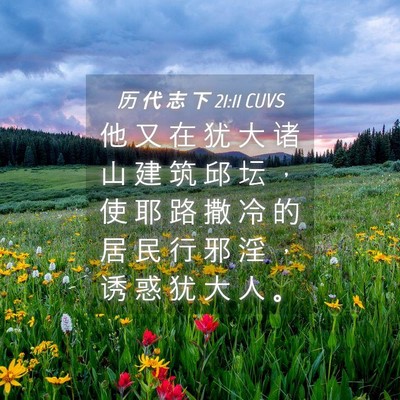 Picture 04 - 历 代 志 下 21:11 CUVS - 他 又 在 犹 大 诸 山 建 筑 邱 坛 ， - Bible Verse Picture