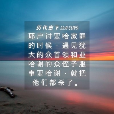 Picture 04 - 历 代 志 下 22:8 CUVS - 耶 户 讨 亚 哈 家 罪 的 时 候 ， 遇 - Bible Verse Picture