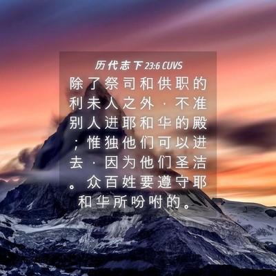 Picture 04 - 历 代 志 下 23:6 CUVS - 除 了 祭 司 和 供 职 的 利 未 人 之 - Bible Verse Picture