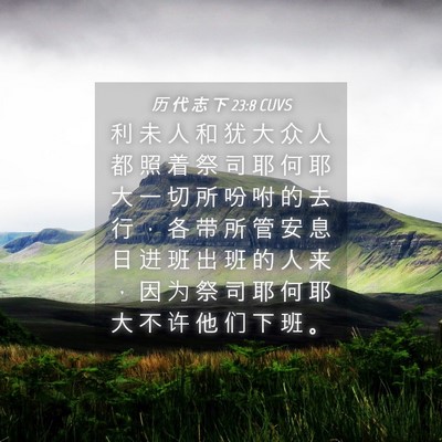 Picture 04 - 历 代 志 下 23:8 CUVS - 利 未 人 和 犹 大 众 人 都 照 着 祭 - Bible Verse Picture