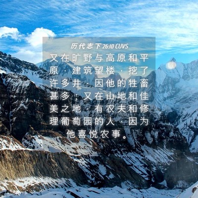 Picture 04 - 历 代 志 下 26:10 CUVS - 又 在 旷 野 与 高 原 和 平 原 ， 建 - Bible Verse Picture