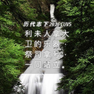 Picture 04 - 历 代 志 下 29:26 CUVS - 利 未 人 拿 大 卫 的 乐 器 ， 祭 司 - Bible Verse Picture