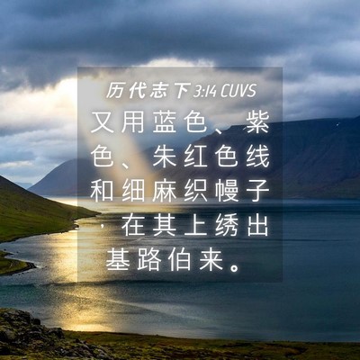 Picture 04 - 历 代 志 下 3:14 CUVS - 又 用 蓝 色 、 紫 色 、 朱 红 色 线 - Bible Verse Picture