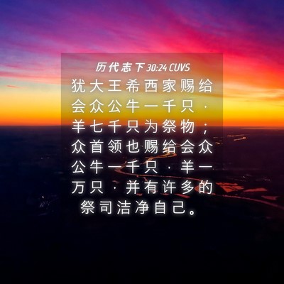 Picture 04 - 历 代 志 下 30:24 CUVS - 犹 大 王 希 西 家 赐 给 会 众 公 牛 - Bible Verse Picture