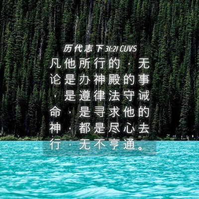 Picture 04 - 历 代 志 下 31:21 CUVS - 凡 他 所 行 的 ， 无 论 是 办 神 殿 - Bible Verse Picture