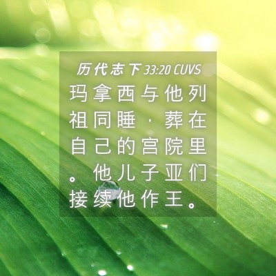 Picture 04 - 历 代 志 下 33:20 CUVS - 玛 拿 西 与 他 列 祖 同 睡 ， 葬 在 - Bible Verse Picture