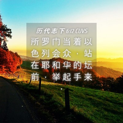 Picture 04 - 历 代 志 下 6:12 CUVS - 所 罗 门 当 着 以 色 列 会 众 ， 站 - Bible Verse Picture