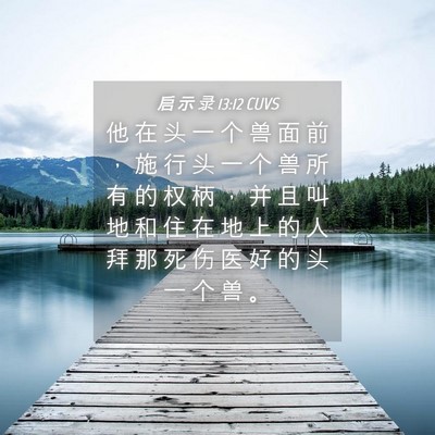 Picture 04 - 启 示 录 13:12 CUVS - 他 在 头 一 个 兽 面 前 ， 施 行 头 - Bible Verse Picture