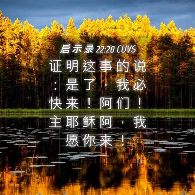 Picture 04 - 启 示 录 22:20 CUVS - 证 明 这 事 的 说 ： 是 了 ， 我 必 - Bible Verse Picture