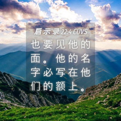 Picture 04 - 启 示 录 22:4 CUVS - 也 要 见 他 的 面 。 他 的 名 字 必 - Bible Verse Picture