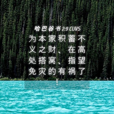 Picture 04 - 哈 巴 谷 书 2:9 CUVS - 为 本 家 积 蓄 不 义 之 财 、 在 高 - Bible Verse Picture
