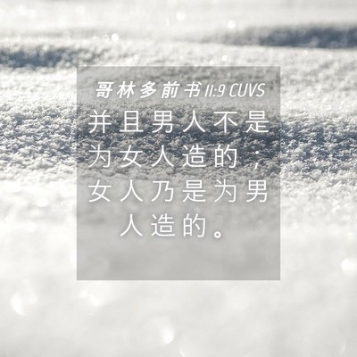 Picture 04 - 哥 林 多 前 书 11:9 CUVS - 并 且 男 人 不 是 为 女 人 造 的 ； - Bible Verse Picture