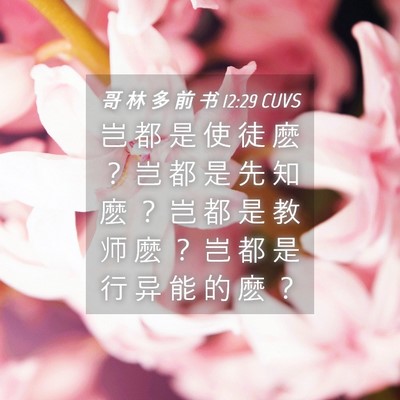 Picture 04 - 哥 林 多 前 书 12:29 CUVS - 岂 都 是 使 徒 麽 ？ 岂 都 是 先 知 - Bible Verse Picture