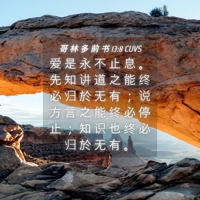 Picture 04 - 哥 林 多 前 书 13:8 CUVS - 爱 是 永 不 止 息 。 先 知 讲 道 之 - Bible Verse Picture