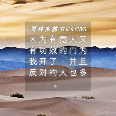 Picture 04 - 哥 林 多 前 书 16:9 CUVS - 因 为 有 宽 大 又 有 功 效 的 门 为 - Bible Verse Picture