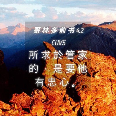 Picture 04 - 哥 林 多 前 书 4:2 CUVS - 所 求 於 管 家 的 ， 是 要 他 有 忠 - Bible Verse Picture