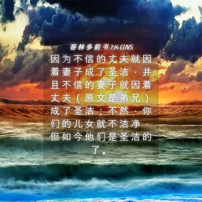 Picture 04 - 哥 林 多 前 书 7:14 CUVS - 因 为 不 信 的 丈 夫 就 因 着 妻 子 - Bible Verse Picture