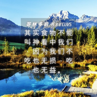 Picture 04 - 哥 林 多 前 书 8:8 CUVS - 其 实 食 物 不 能 叫 神 看 中 我 们 - Bible Verse Picture