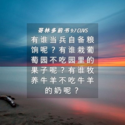 Picture 04 - 哥 林 多 前 书 9:7 CUVS - 有 谁 当 兵 自 备 粮 饷 呢 ？ 有 谁 - Bible Verse Picture