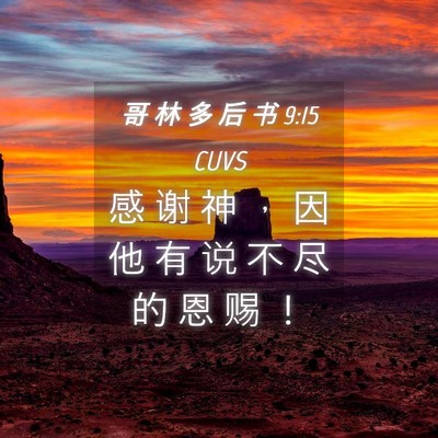 Picture 04 - 哥 林 多 后 书 9:15 CUVS - 感 谢 神 ， 因 他 有 说 不 尽 的 恩 - Bible Verse Picture