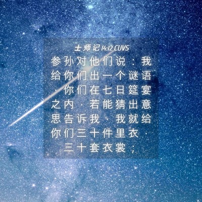 Picture 04 - 士 师 记 14:12 CUVS - 参 孙 对 他 们 说 ： 我 给 你 们 出 - Bible Verse Picture