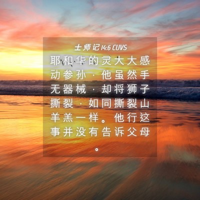 Picture 04 - 士 师 记 14:6 CUVS - 耶 和 华 的 灵 大 大 感 动 参 孙 ， - Bible Verse Picture